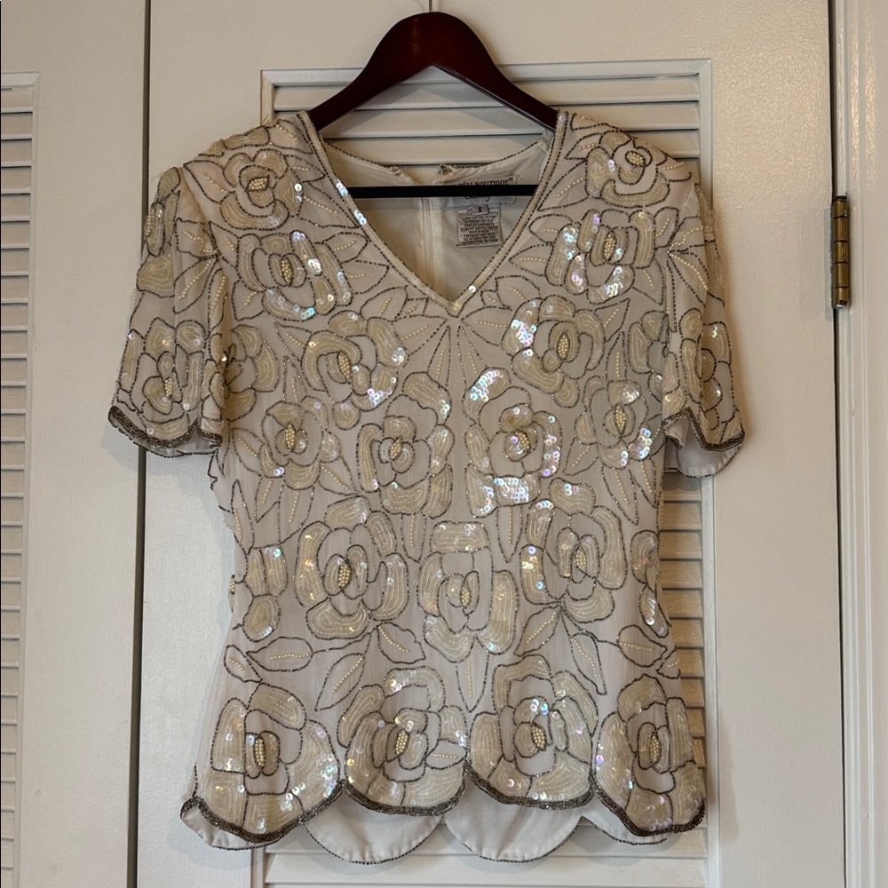Vintage Papéll Boutique Ivory Beaded Evening Top